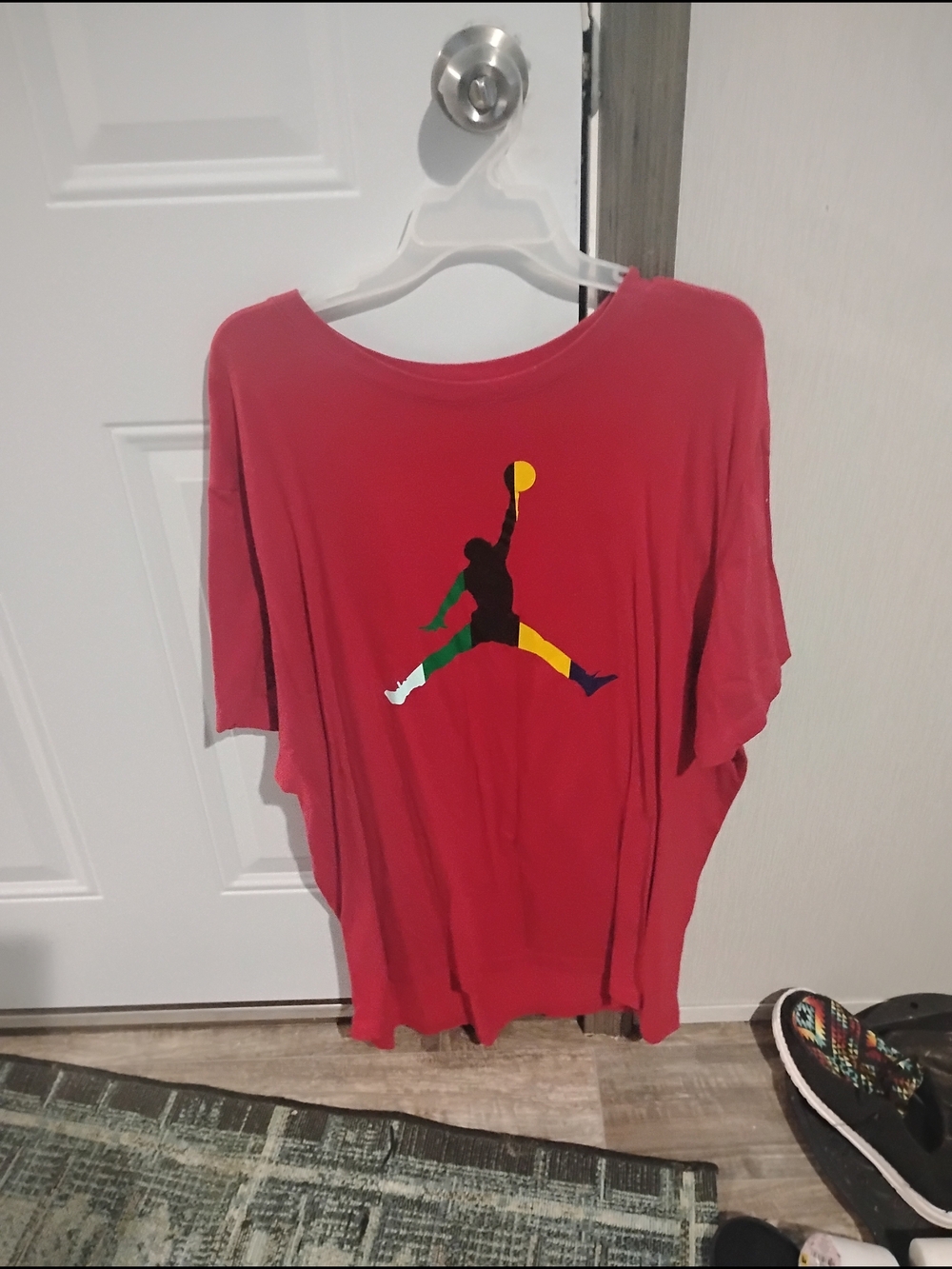 Jordan Red Short Sleeve T-Shirt with Multicolor Jumpman